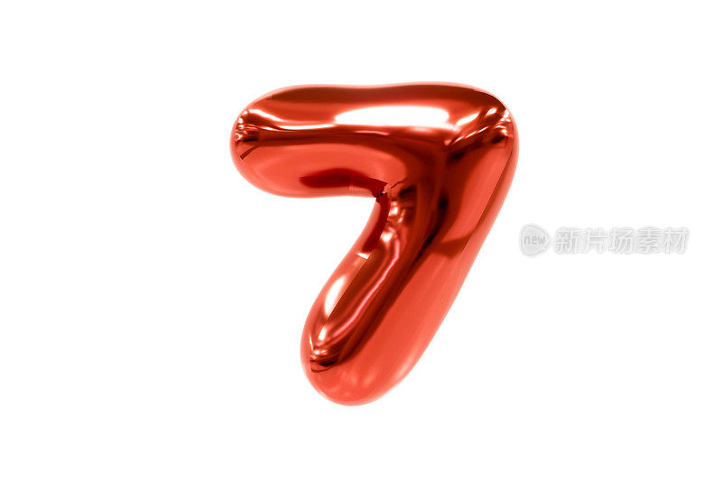 气球字体金属红色数字7由现实的氦气球，Premium 3d插图。
